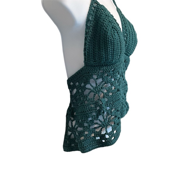 Hand crafted Halter 4.99 Ship Teal Crochet large crop top Hippie Bohemian - Picture 5 of 7